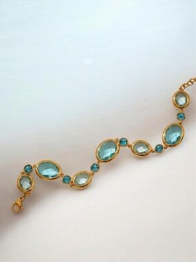Bevel Blue Crystal Link Bracelet Gold Plated PVD Coated
